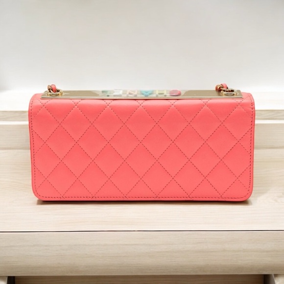 Chanel Wide Trendy CC Wallet on Chain Hot Pink Lambskin Leather RARE Rainbow! - Picture 3 of 16